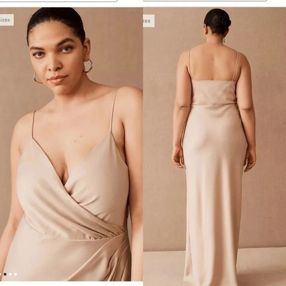 BHLDN Anthropologie Freya satin charmeuse dress beige oyster size 20 NWT - Picture 2 of 14